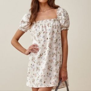New REFORMATION Carsen Linen Floral Mini Dress M
